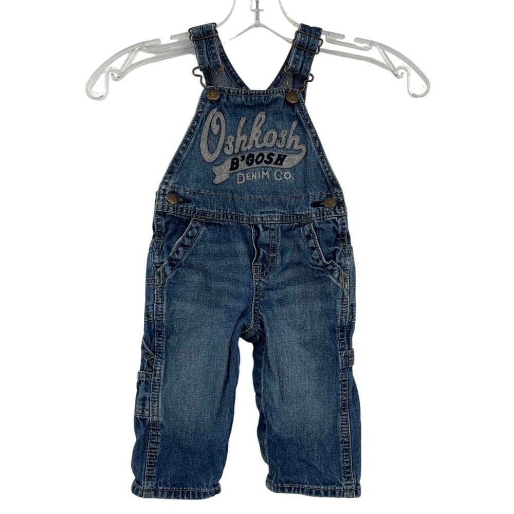 OshKosh B'gosh Overalls Kids 9M Blue Denim Vestbak Logo Embroidered Bib Dungaree